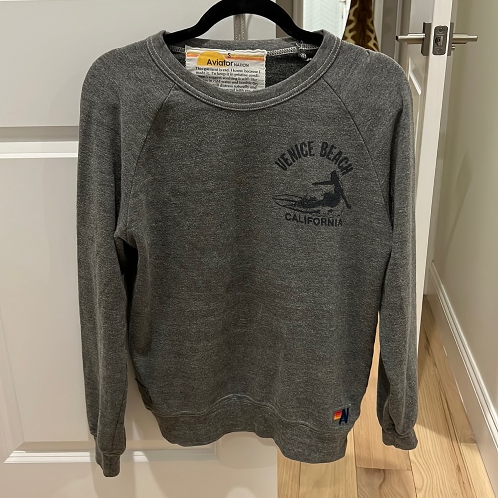 Aviator nation mens gray pullover crew neck sweatshirt